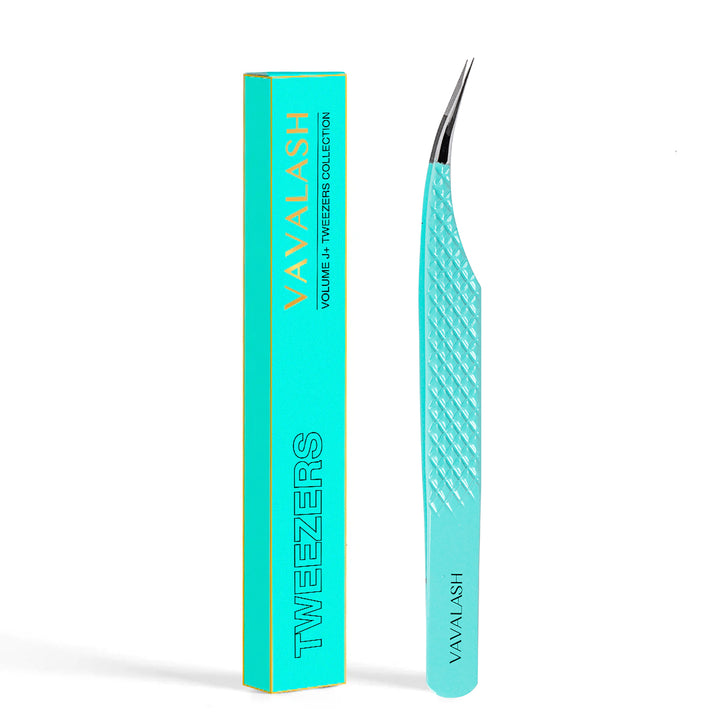 VG-05 Fiber Tip Blue Coated Curved Isolation Tweezers for Volume Eyelash Extensions - VAVALASH