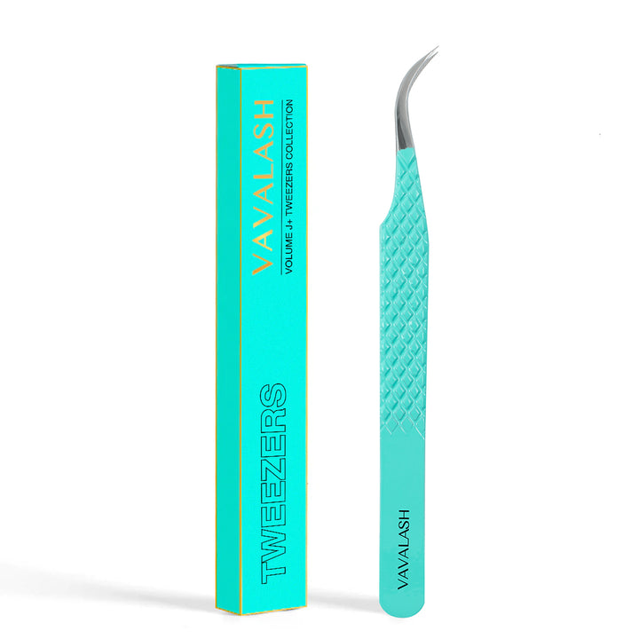 VG-04 Fiber Tip Blue Coated Curved Tweezers for Volume Lashes - VAVALASH