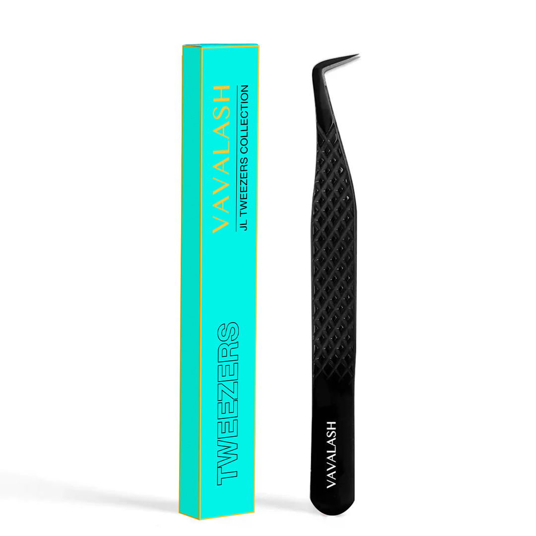 VA-01 Fiber Tip Black Coated Curved Tweezers for Volume Lashes 