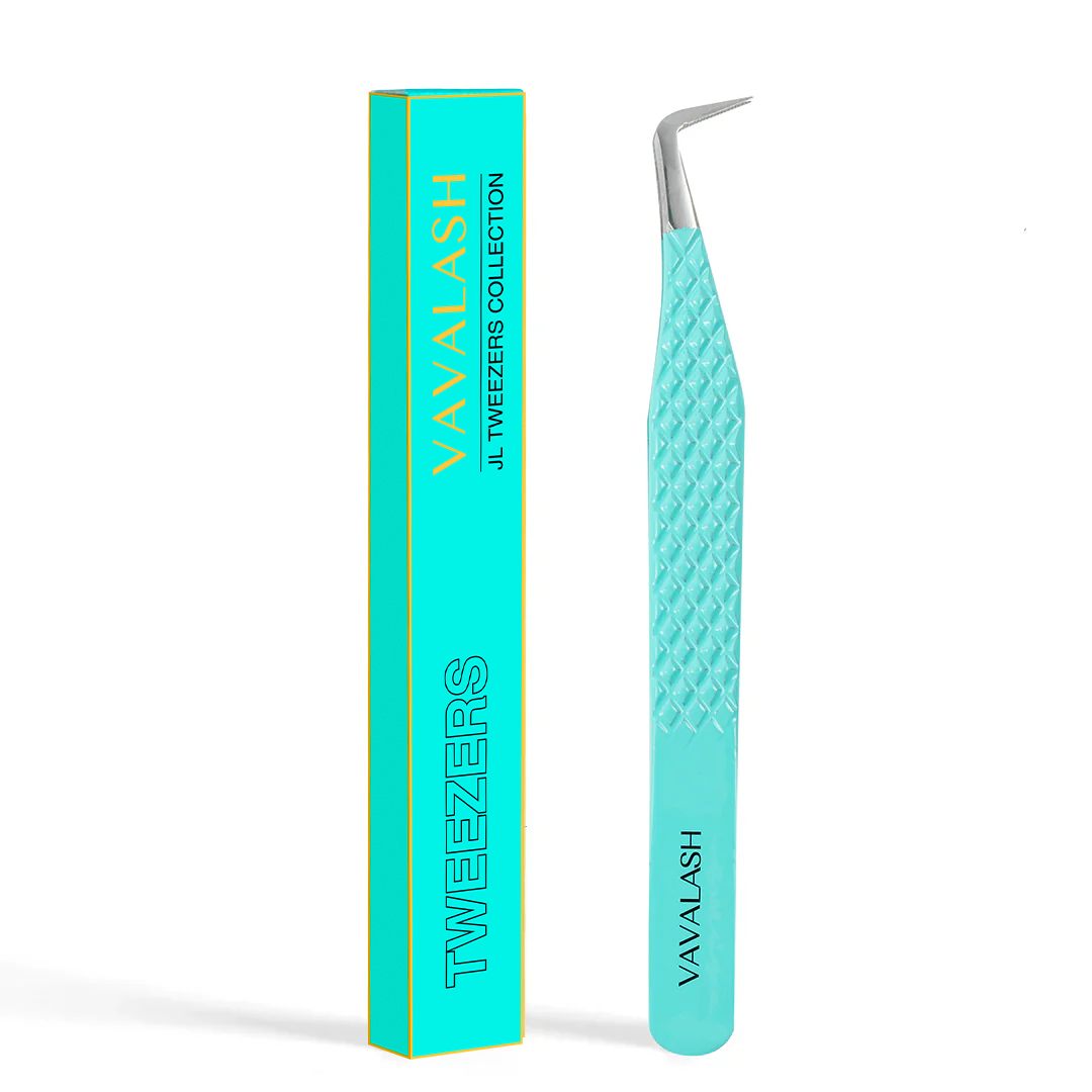 VG-02 Fiber Tip Blue Coated Curved Tweezers for Volume Lashes