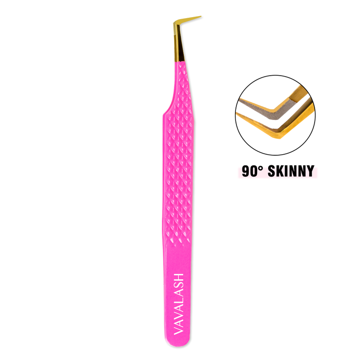 VC-05 Fiber Tip Pink Coated Curved Tweezers for Volume Lashes