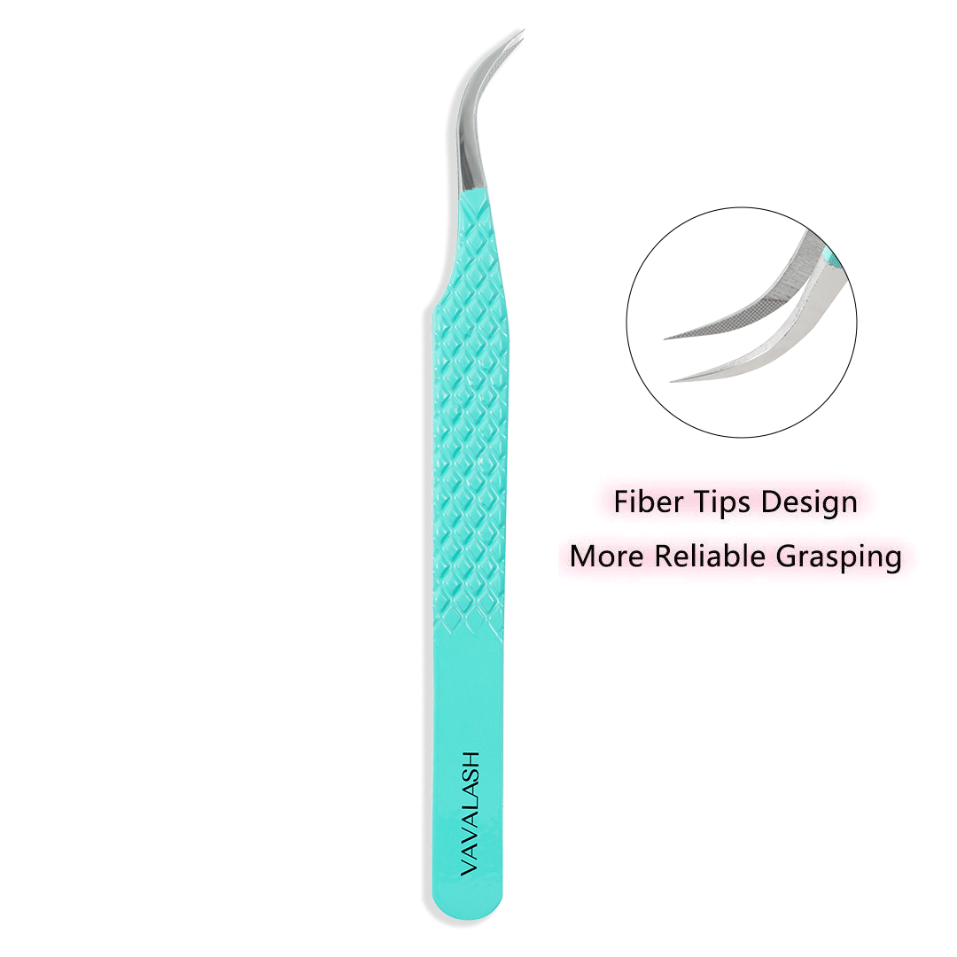 VG-04 Fiber Tip Blue Coated Curved Tweezers for Volume Lashes