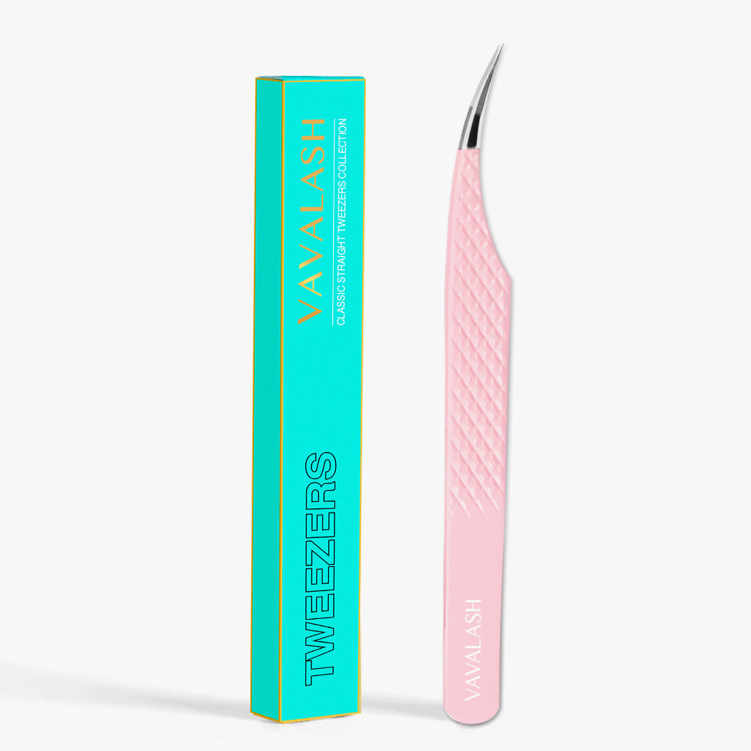 VC-07 Fiber Tip Light Pink Coated Curved Tweezers