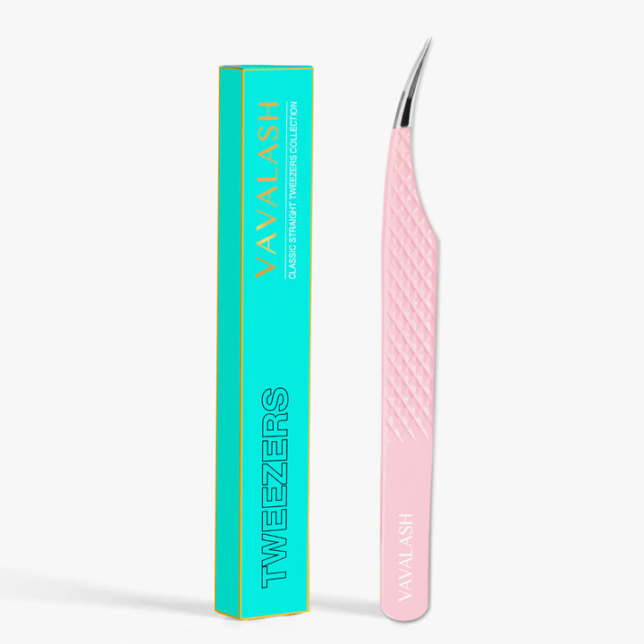 VC-07 Fiber Tip Light Pink Coated Curved Tweezers