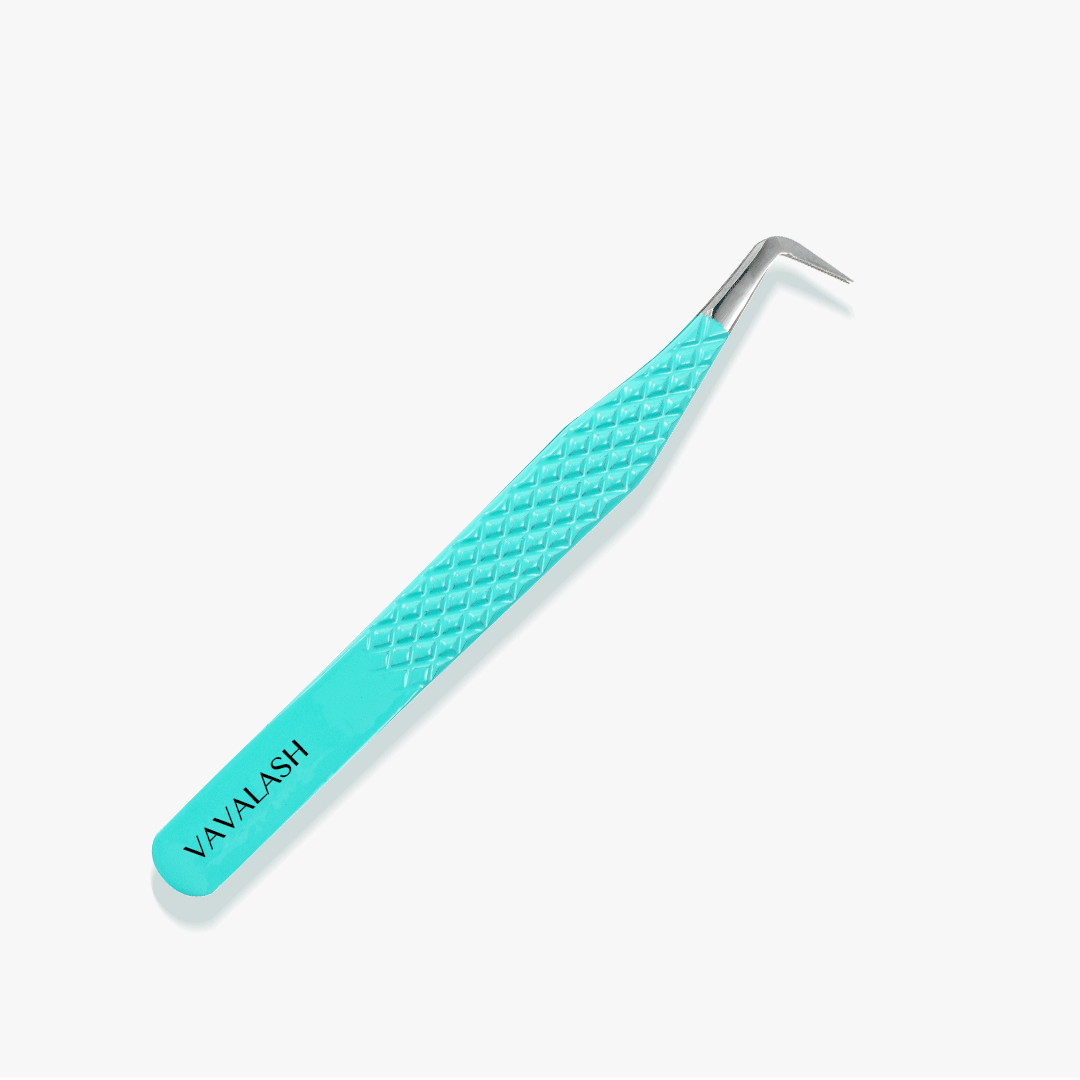 VG-02 Fiber Tip Blue Coated Curved Tweezers for Volume Lashes