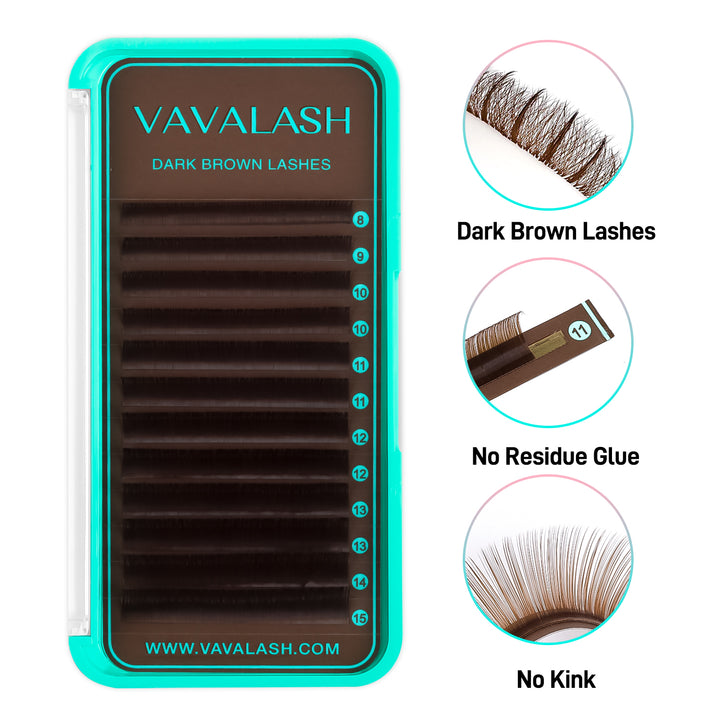 Premium Dark Brown Colored Volume Eyelash Extensions 0.07mm - VAVALASH