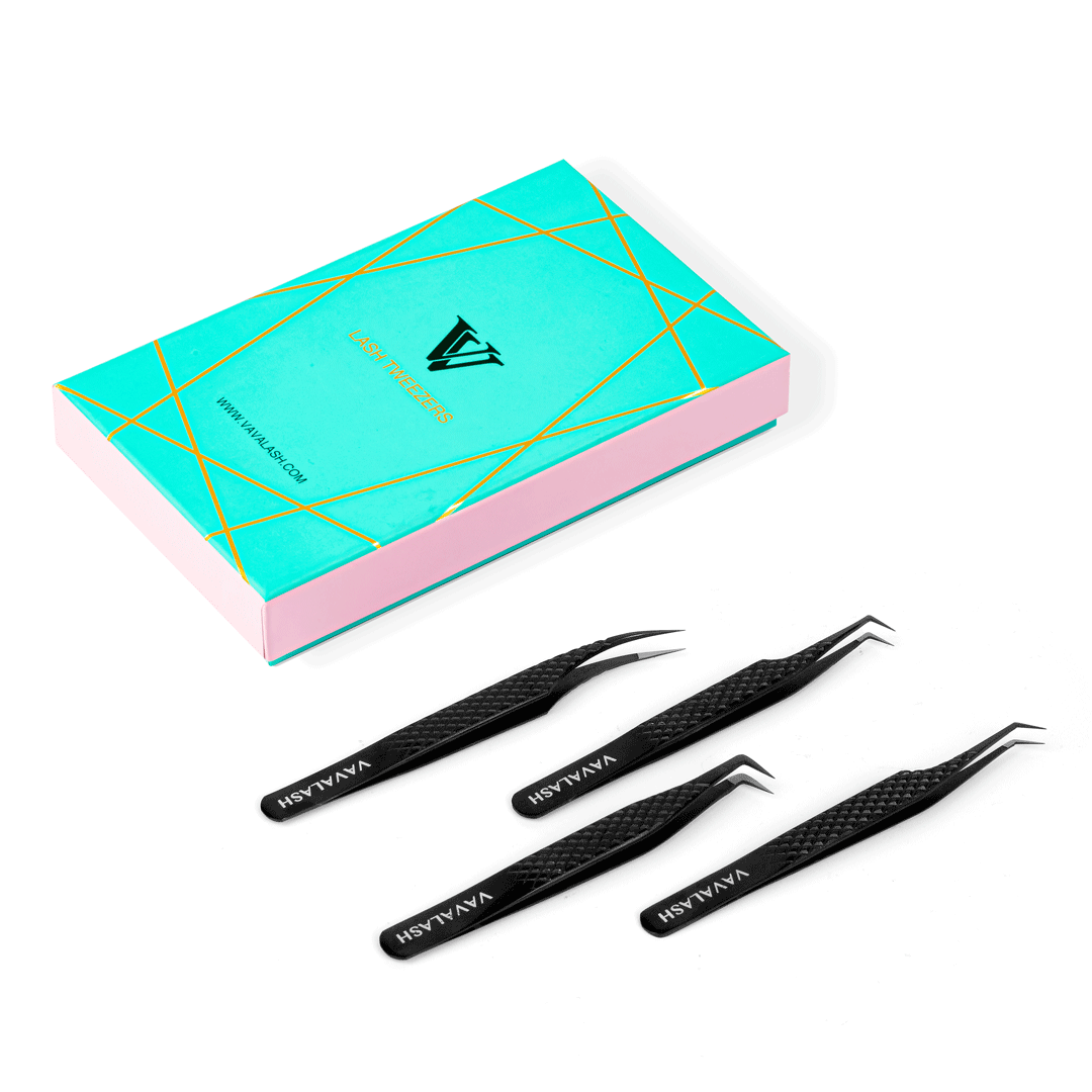 Black Professional Eyelash Extensions Tweezers Kit