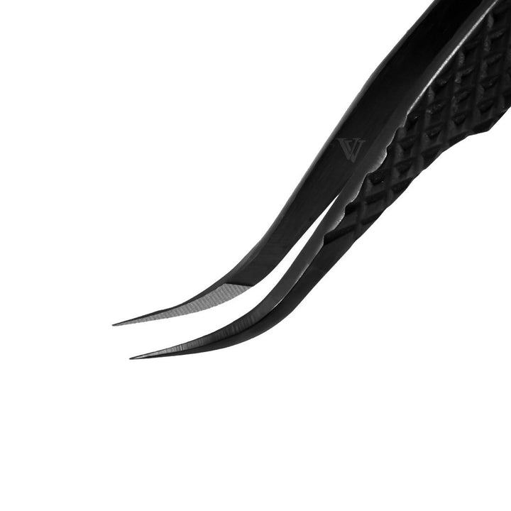 VA-02 Fiber Tip Black Coated Curved Tweezers for Volume Lashes