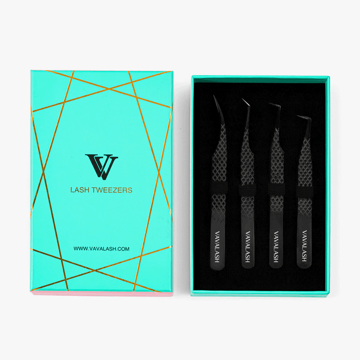Black Professional Eyelash Extensions Tweezers Kit