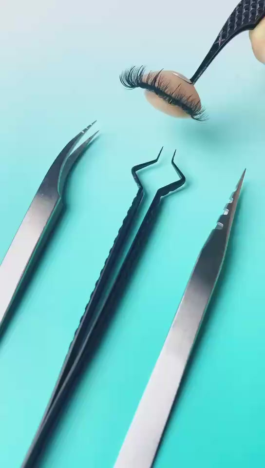 VA-03 Fiber Tip Black Coated Curved Isolation Tweezers for Volume Eyelash Extensions