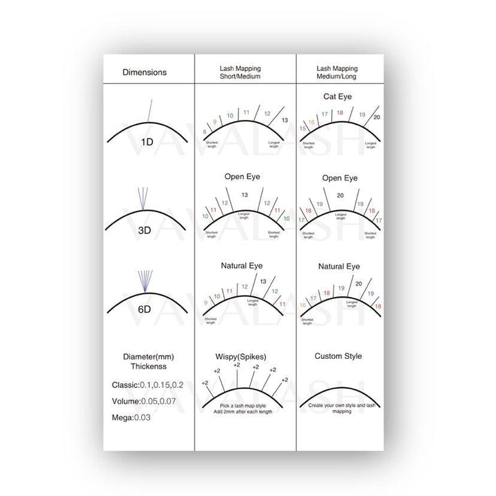 Lash Mapping Dimension Chart-double sided and Sponges